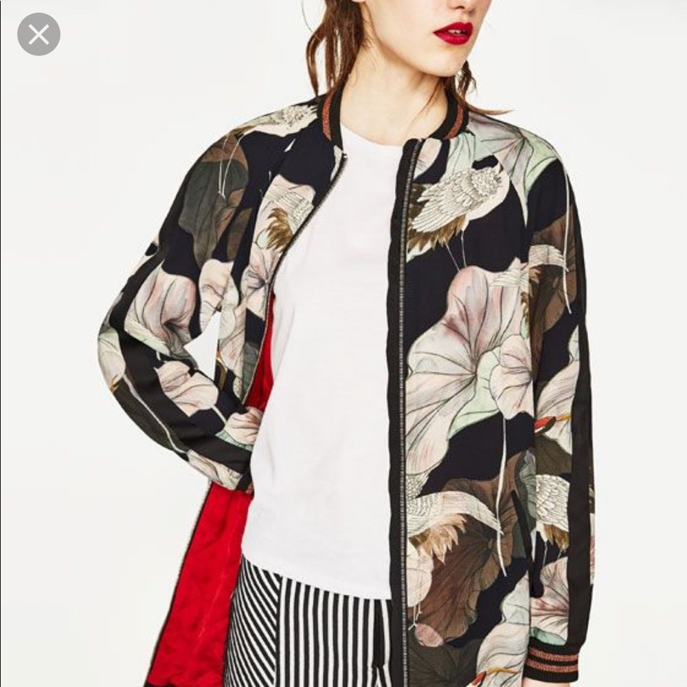 Amazing Zara Oversized Long Printed Floral Bomber